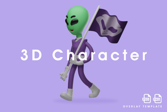 Download Charming 3D Alien Illustration with Flag - Alien Collection