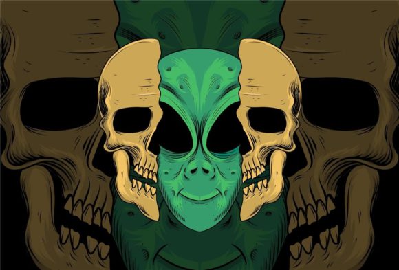 Download Skull with Alien Vector Illustration - Alien Collection