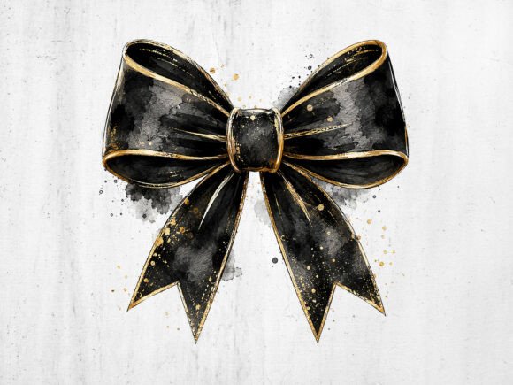 Download Black and Gold Bow Watercolor PNG File - Old Collection