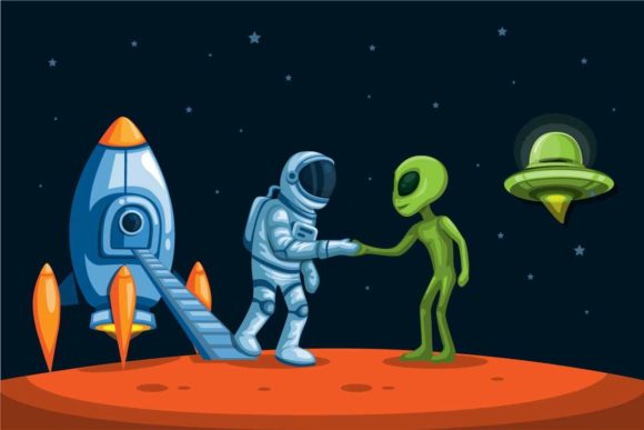 Download Astronaut Hanshake with Alien Vector - Alien Collection