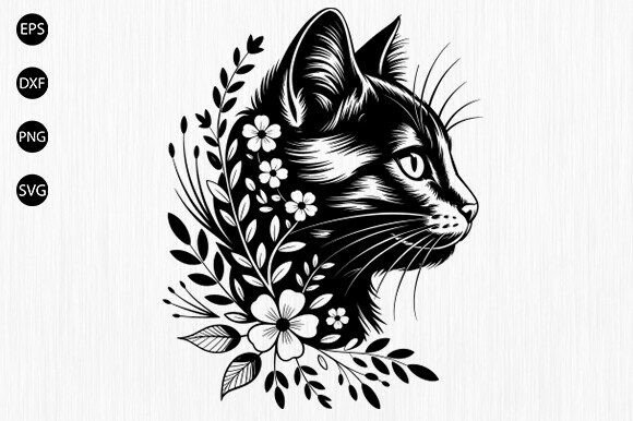 Download Floral Cat Svg, Cat with Flower SVG, Cat - Cat svg Collection