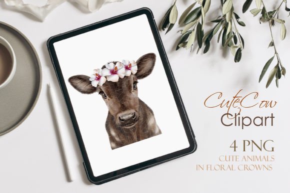 Download Watercolor Calf. Cow in Floral Wreath - Premium Resources